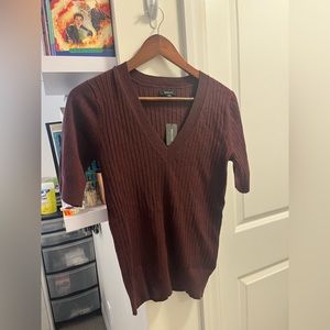 NWT RW & CO Rib Knit Short Sleeve V-Neck Sweater